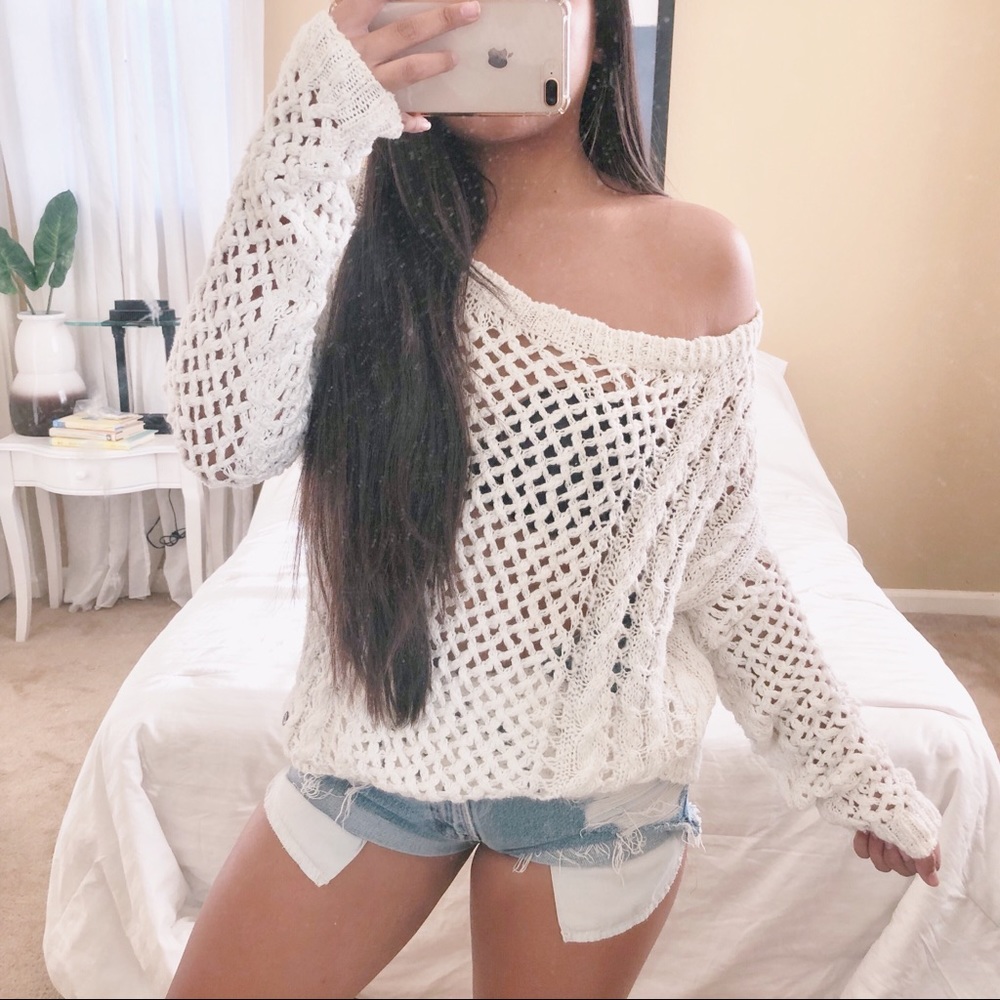 Vintage Abercrombie & Fitch open knit grey sweater